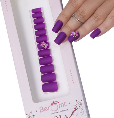 BEROMT BUTTERFLY CHARM FALSE NAILS - 05 PURPLE(Pack of 12)
