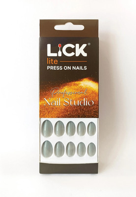 Lick - Press on Nails Artificial/False _ Art Or Application Kit Oval Shaped Glossy Grey Oval Shape-766 Glossy Grey(Pack of 24)