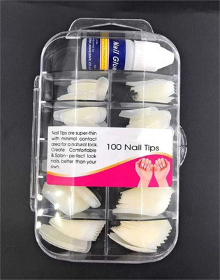 NAILWIND 100-Piece Artificial Nails Set - 100 Clear Nails with 1 Nail Glue Combo CLEAR(Pack of 100)