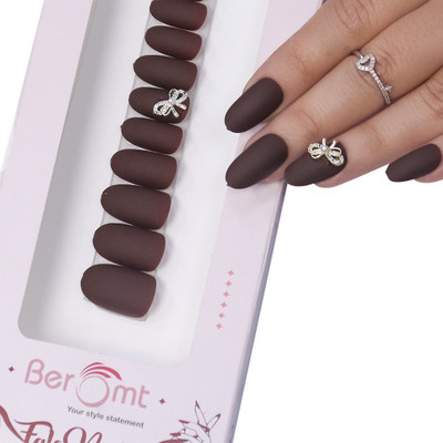BEROMT BOW CHARM FALSE NAILS - 07 Green(Pack of 12)