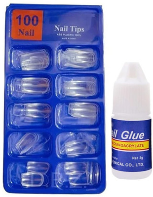 OLETSUN Professional 100 Artificial Nails Transparent Transparent(Pack of 100)