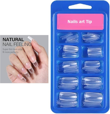 FELICECHIARA Easy to used Artificial 100 Tips Painted Fake Nails with Glue Transparent TRANSPARENT(Pack of 100)