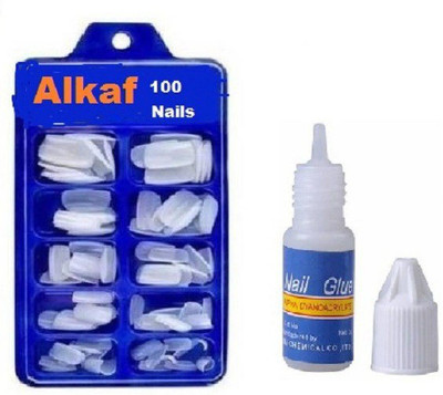 Zailie Arylic Fake Nails Empress Curve Artificial 100 Fake Nails with Glue Bottle white(Pack of 100)
