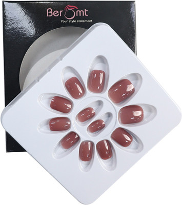 BEROMT PREMIUM GLOSSY NAILS - 442 Brown(Pack of 12)