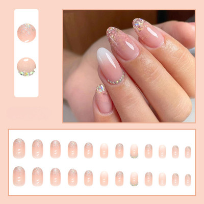 TheVineGirl Set of 24 Artificial Reusable Nails in Pink with crushed glitter tips with glue Pink(Pack of 24)