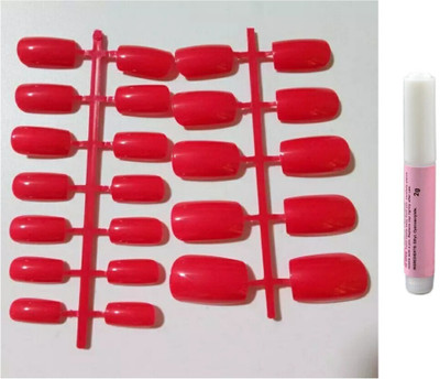 business venture 24 PC/Set Designer RED Reusable Artificial Nail/Nails with nail glue. red(Pack of 24)