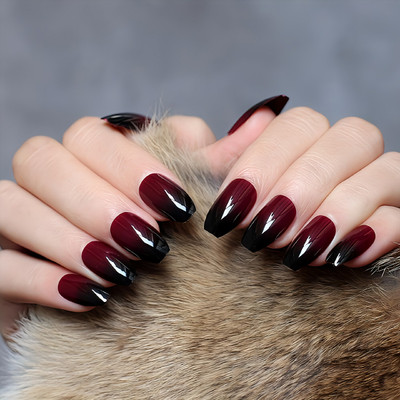 Shhagan Dark Red to Black Ombre Nails red(Pack of 12)