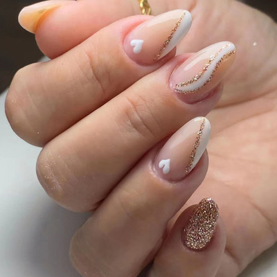 kyiesh Reusable Glittery Printed Press on Nails Peach(Pack of 24)