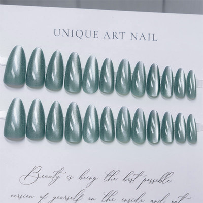Love Secret Glossy Cats Eye Artificial stiletto shape Fake False Press on Nails Bluish Grey Color Design 24 pieces Set with Kit(Pack of 24)
