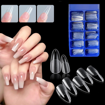 NADJA 100 Reusable Artificial Fake Nail Set Long-lasting TRANSPARENT(Pack of 100)