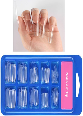FELICECHIARA Best Artificial 100 Tips Painted Fake Nails with Glue Transparent TRANSPARENT(Pack of 100)