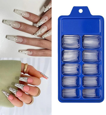 OLETSUN Artificial Reusable Fake Nail Tips artificial shining fake nails french Transparent(Pack of 100)