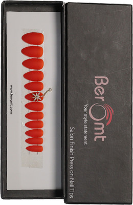 BEROMT SINGLE CHAIN CHARM FALSE NAILS - 02 RED(Pack of 12)