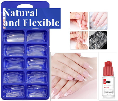 Aylily Transparent Fake Nails Set of 100 False Nails Artificial Clear TRANSPARENT(Pack of 100)