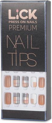 Lick - Press on Nails 30 Pieces Reusable Artificial/Acrylic Nails Set For Women's & Girls in Brown, Multicolor(Pack of 30)