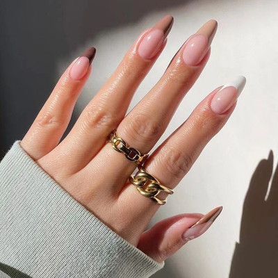 Gush Beauty Nailed It | Press On Nails | Shades Of Brown- Medium Almond Multicolor(Pack of 24)