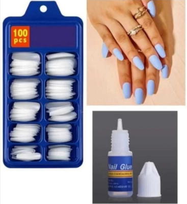 Deeparth Best Quality Artificial Empress Curve 100 Tips Fake Nails With Glue White(Pack of 100)
