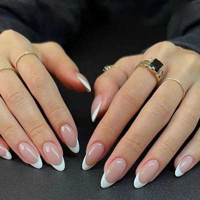 The Pink Truck Set of 24 Artificial Reusable nails Almond shape French style design with glue Almond French(Pack of 24)