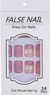 NAUREA Press On Fake Nails 24 Pcs Jelly Glue on False Nails for Women Girl Baby Pink(Pack of 24)