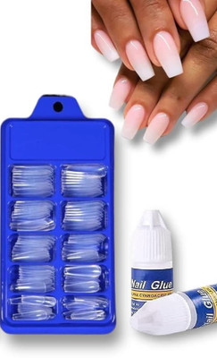 OLETSUN Artificial Nail 100 Pcs False Style Fake Acrylic Nail Tips With glue Transparent(Pack of 100)