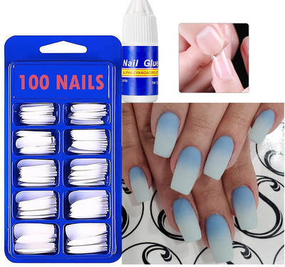 WECHARMERZ 100pcs Artificial Reusable Nails Set With 1 Nail Glue White(Pack of 101)