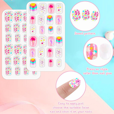 MYYNTI False GIrls Nails Press on Artificial Fake Nails Glue Acrylic Nail Multi Color multicolor(Pack of 24)