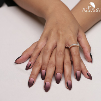 MISSBELLE Couture Claw Press On Nails for Women | Reusable Nails with Pre & Post Care Kit Matte Mauve with Black Edges(Pack of 24)