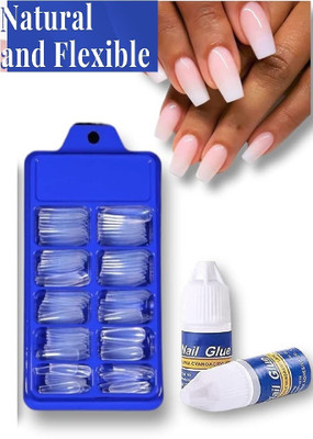 FELICECHIARA Artificial Transparent 100 Pieces Reusable Fake Nail Tips With Nail Glue TRANSPARENT(Pack of 100)