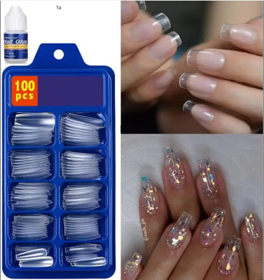 Morbee 100Pcs Fake Nails, 10 Sizes Artificial Transparent Acrylic False Nai 11a Transparent(Pack of 100)