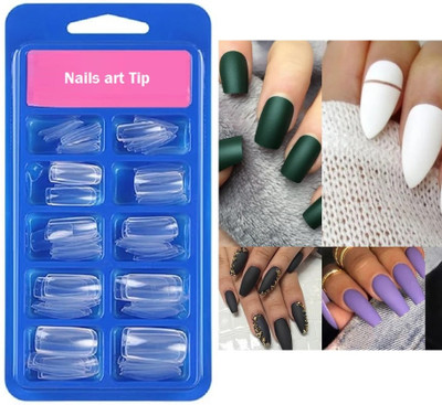 OLETSUN Professional Fabulous 100pcs Artificial Reusable False Artificial Nails Transparent(Pack of 100)
