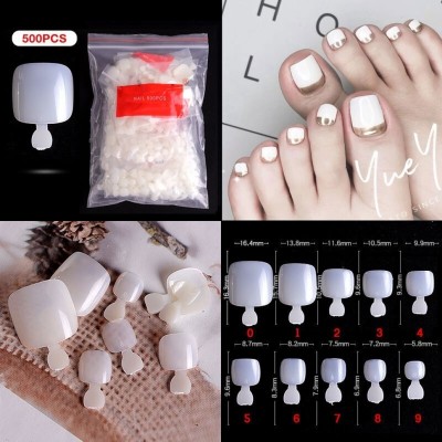 BOZLIN Professional 500 Piece Artificial Fake Nails Set For Legs With Nail Glue Salon Quality (White)(Pack of 500)
