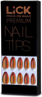 Lick - Press on Nails 12 Pcs Orange Chromatic Artificial Acrylic Press on _ With Application Kit-902 Orange(Pack of 12)