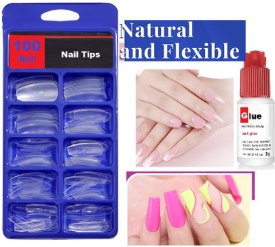 FELICECHIARA Professional Artificial Transparent 100 Pieces Reusable Fake Nail Tips TRANSPARENT(Pack of 100)