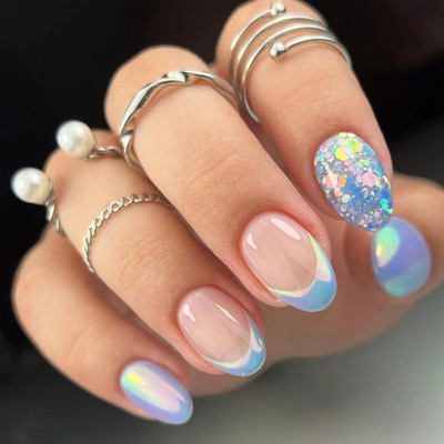 kyiesh Reusable Glittery Designer Press on Nails Peach(Pack of 24)