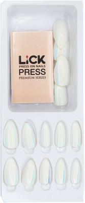 Lick - Press on Nails 14 Pcs Holographic Chromatic Reusable False Stick on _ Extension _ Art-678 White Holographic Chromatic Stiletto(Pack of 14)