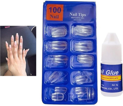 FELICECHIARA 100Pcs Fake Nails, 10 Sizes Artificial Transparent Acrylic False Nai Transparent TRANSPARENT(Pack of 100)