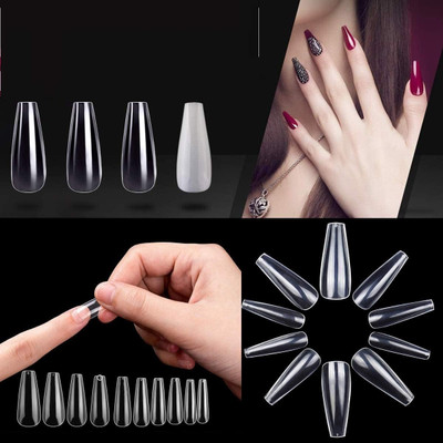 FELICECHIARA Transparent Fake Artificial Nails with Glue for Women, Girls Transparent(Pack of 100)