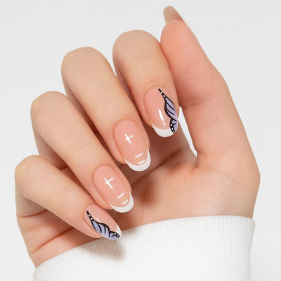 kyiesh Reusable Glossy Butterfly Printed Press on Nails Pink(Pack of 24)