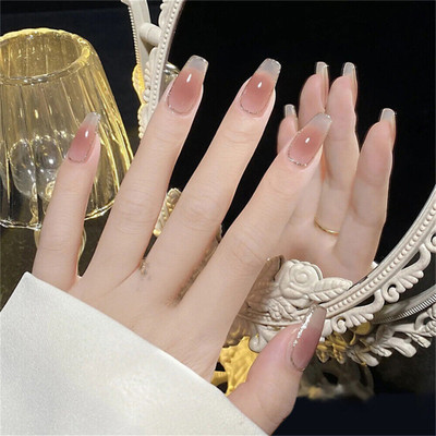 NAKHI 24 Reusable Artificial Fake Nail Set | Lightweight & Long Lasting NK01_peach(Pack of 24)