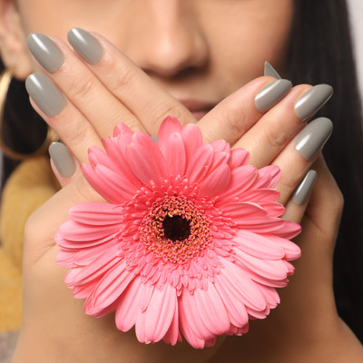 Lick - Press on Nails FB497 Artificial Nails and Fake Nails Set Grey(Pack of 24)