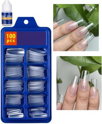 Vyomiris Artificial nails 100 Pcs Reusable Acrylic False Nails TRANSPARETN(Pack of 100)