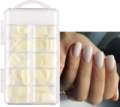ADJD Reusable Artificial Fake Nail Set, Quick Fix Use WHITE(Pack of 100)