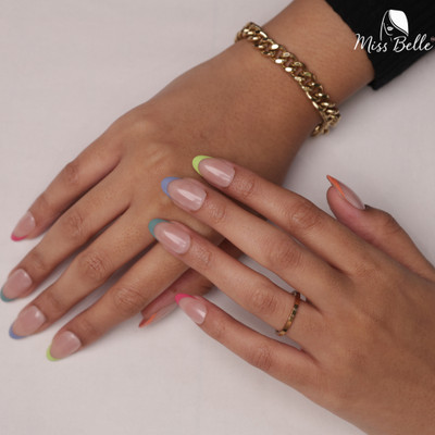 MISSBELLE Color Me Classy Press On Nails | Reusable Nails with Pre & Post Care Kit Multicolor Neon(Pack of 24)