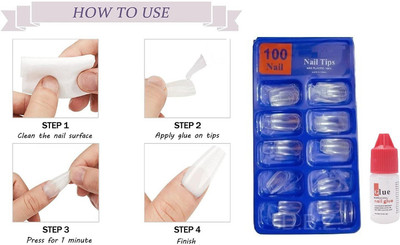 FELICECHIARA 100 PCS FAKE NAILS TIPS IN DIFFERENT SHADES FOR WOMEN TRANSPARENT(Pack of 100)
