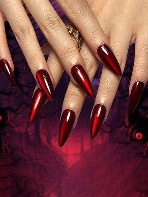 The NailzStation 20 pc 3D Magnetic Cat Eye Designer Artificial Nails Press on Fake Nails glue kit Red(Pack of 20)