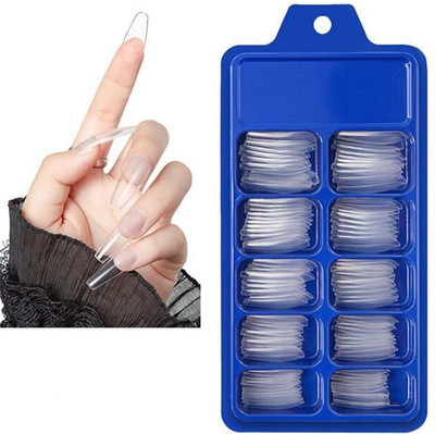 OLETSUN Ultra Shine French Long Acrylic Artificial Nails transparent Transparent(Pack of 100)