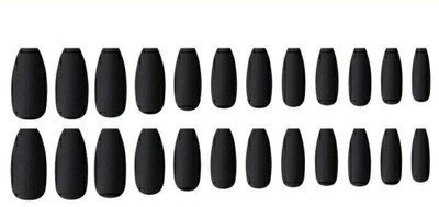 BUZIVENTURES 24PC/SET BEAUTIFUL BLACK MATTE NAILS WITH NAIL GLUE BLACK MATTE(Pack of 24)