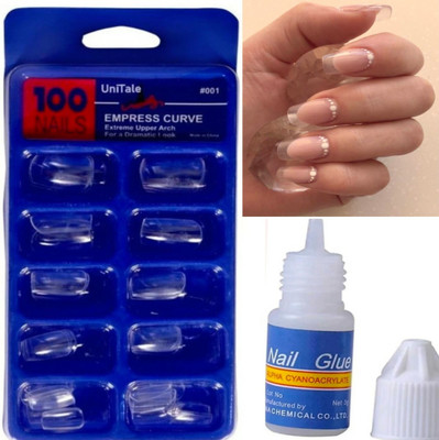UniTale New Style 100 Pcs Best Transparent Fake Artificial Nails With Fast Glue Transparent(Pack of 100)