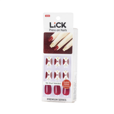 Lick - Press on Nails 12 Pcs Dark Pink Artificial Reusable False/Fake Acrylic _ Extension _ Art-640 Oval Shape Dark Pink Ombre With Geometric Print(Pack of 12)