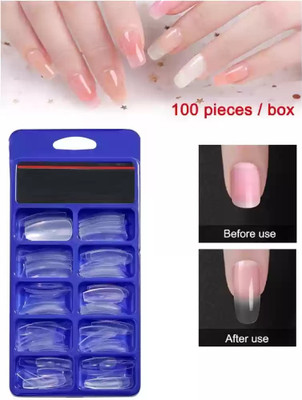 FELICECHIARA Professional Artificial Transparent Reusable Fake Nails Tips TRANSPARENT(Pack of 100)